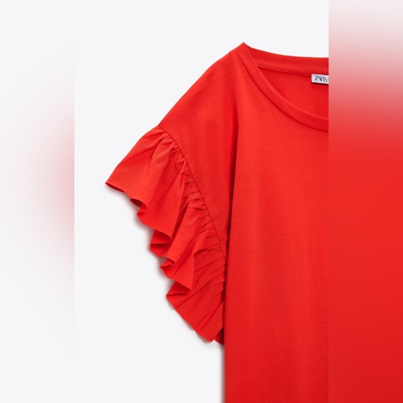 Zara Red ❤️❤️❤️ Ruffled Sleeve Top - Size Medium- NWT - Picture 8 of 10